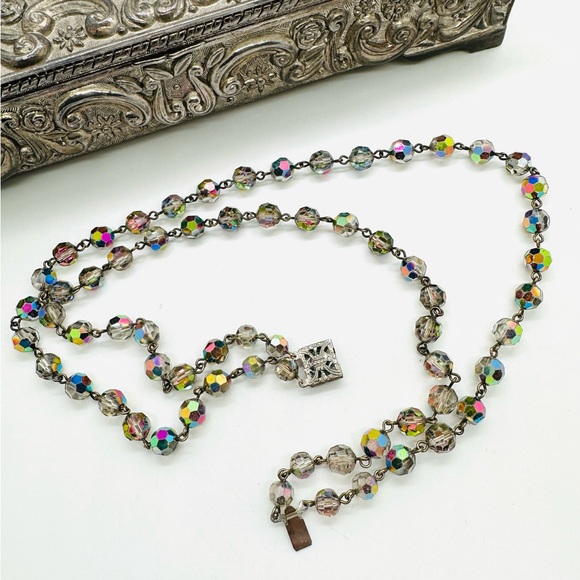 Vintage Deco Iridescent Borealis Bead Necklace - Picture 9 of 12